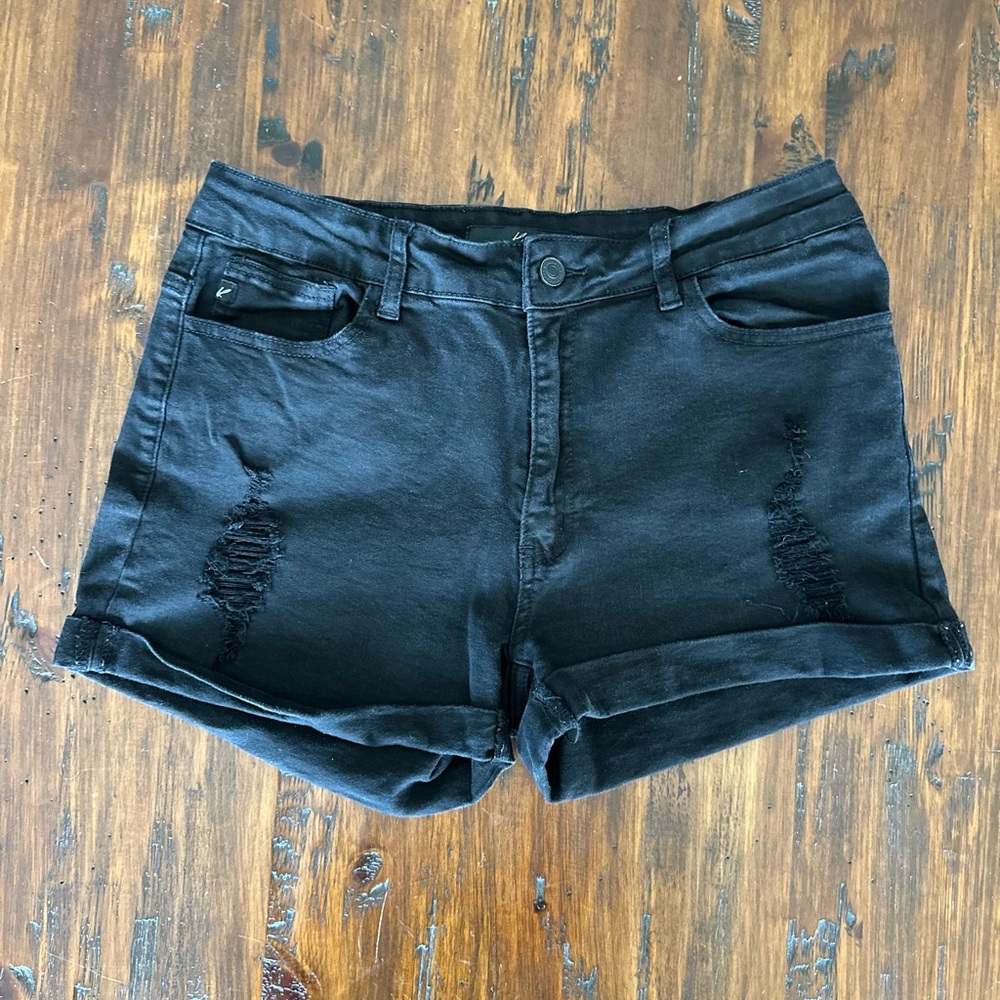 Kancan black denim distressed shorts cuffed goth stretch comfy short